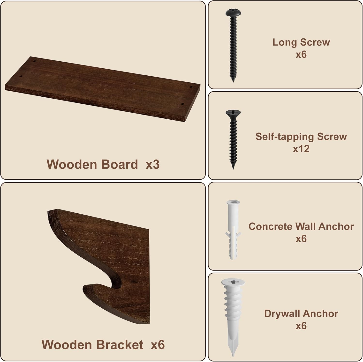 Rustic Wall Shelves / Light Walnut / 17 Inch / Set of 3