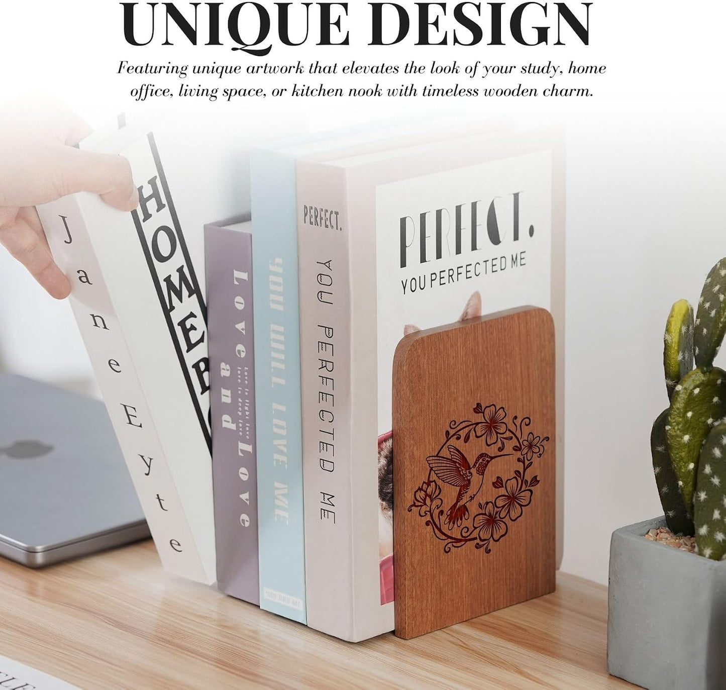 Hummingbird Wood Bookends / Heavy Duty Iron & Ebony Wood Book Ends