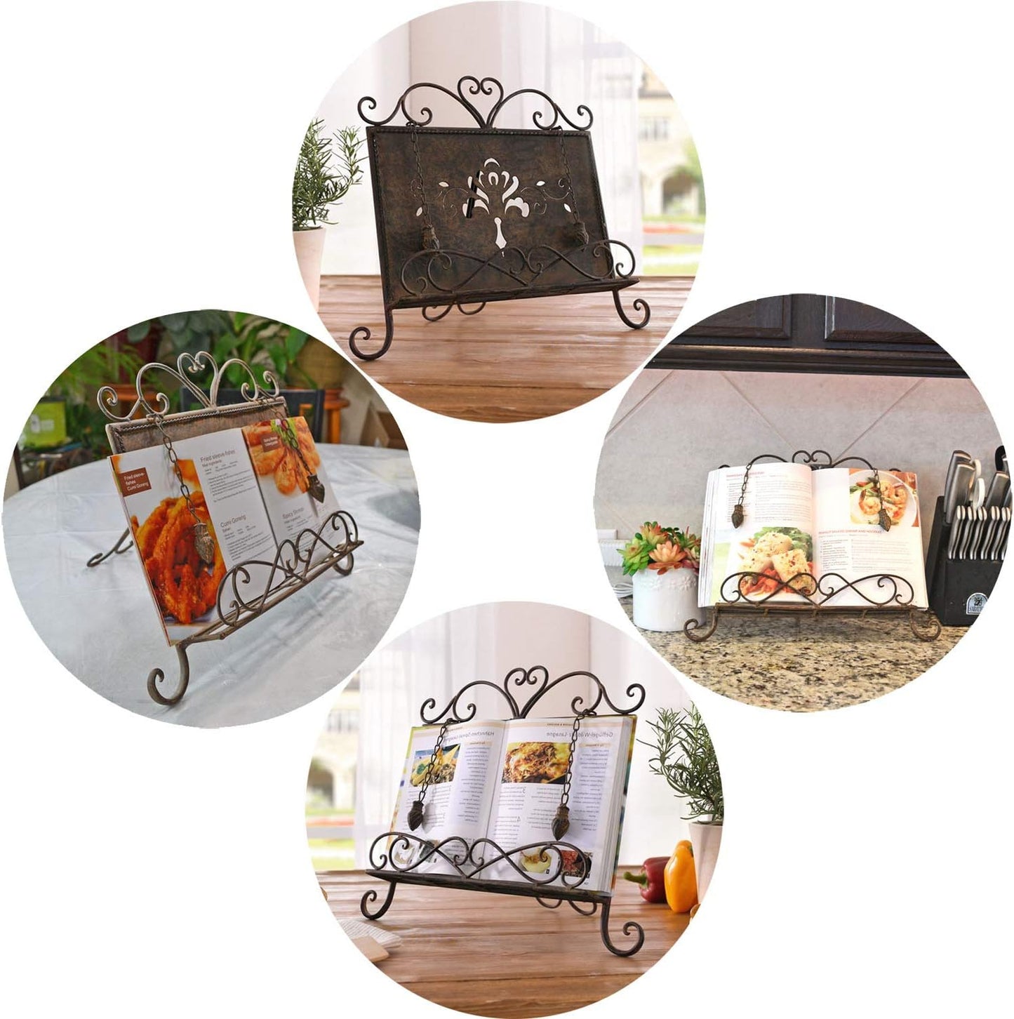 Westcharm Holiday Gift - Antique Metal Kitchen Cookbook Stand, Recipe Book Holder, iPad Holder, Cookery Book Easel with