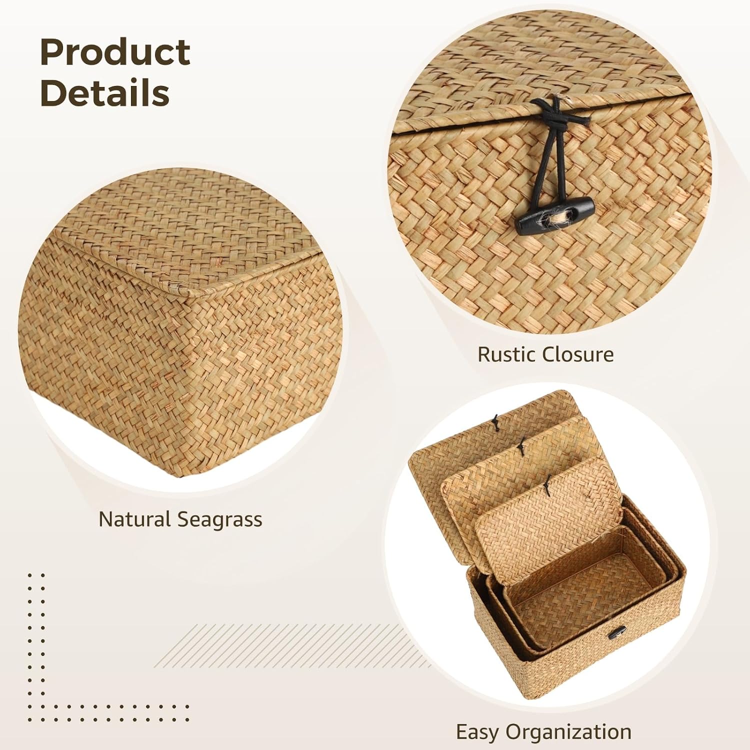 Handwoven Seagrass Bins / Natural / Set of 3