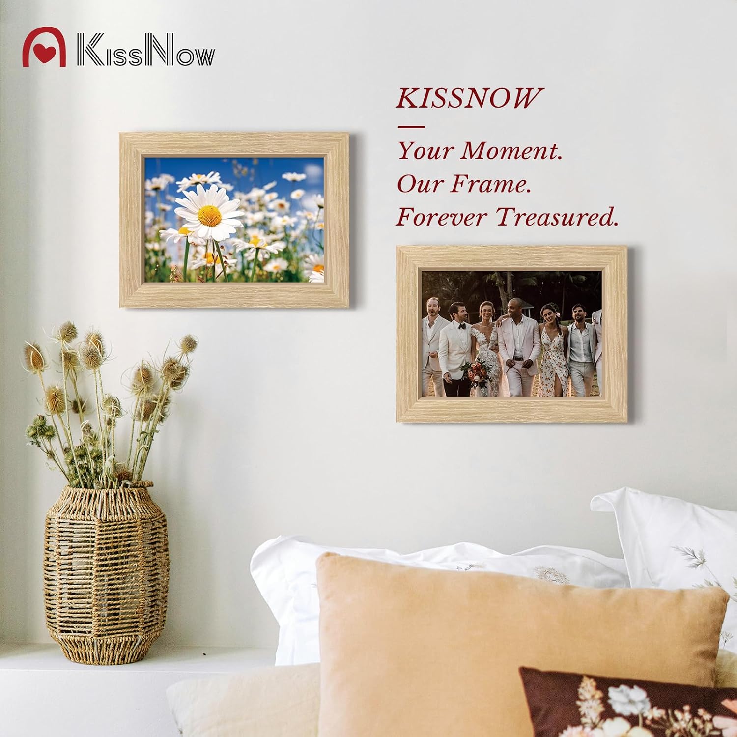 5x7 Picture Frame 4 Pack, Oak Solid Wood, Wall or Tabletop, Room | Gallery Wall Set, Thick & Wide Border, Polished