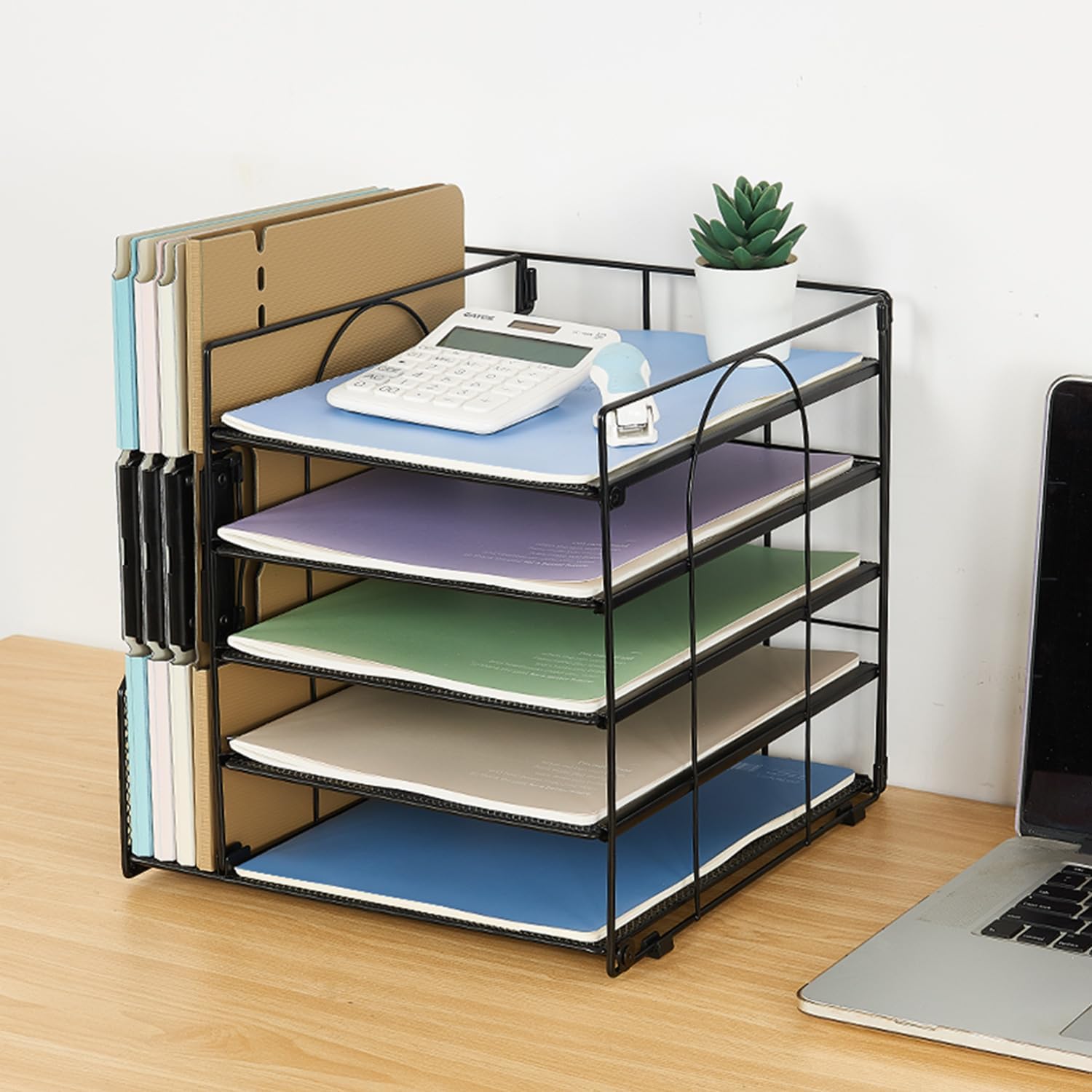 LEKETREE Desk Organizers and Accessories, 5-Tier Paper Letter Tray Organizer with File Holder, Desktop Organizer for