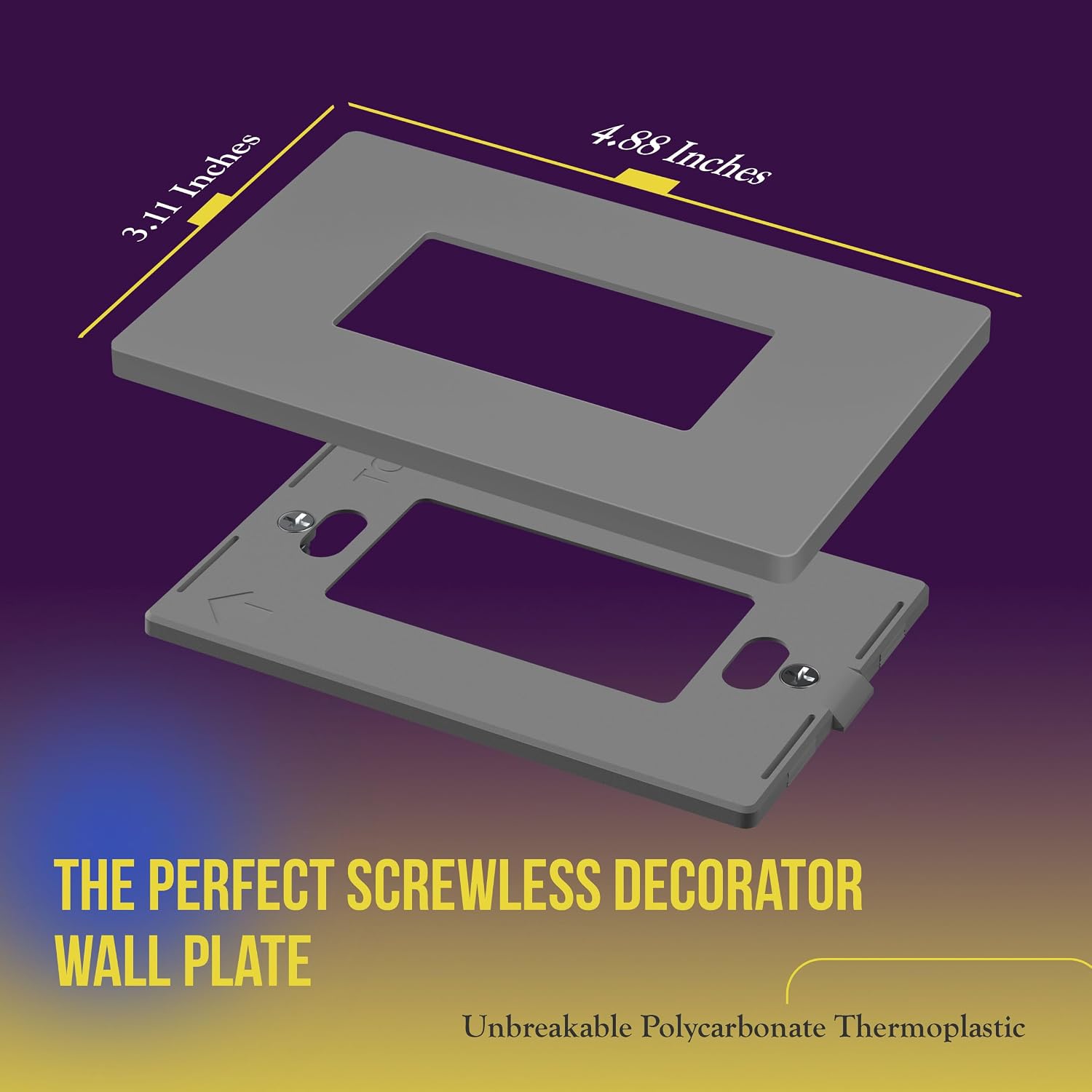 ENERLITES 1-Gang Gray Mid-Size Screwless Decorator Wall Plate, 10 Pack | Size 4.88" x 3.11", Plate cover Fits light