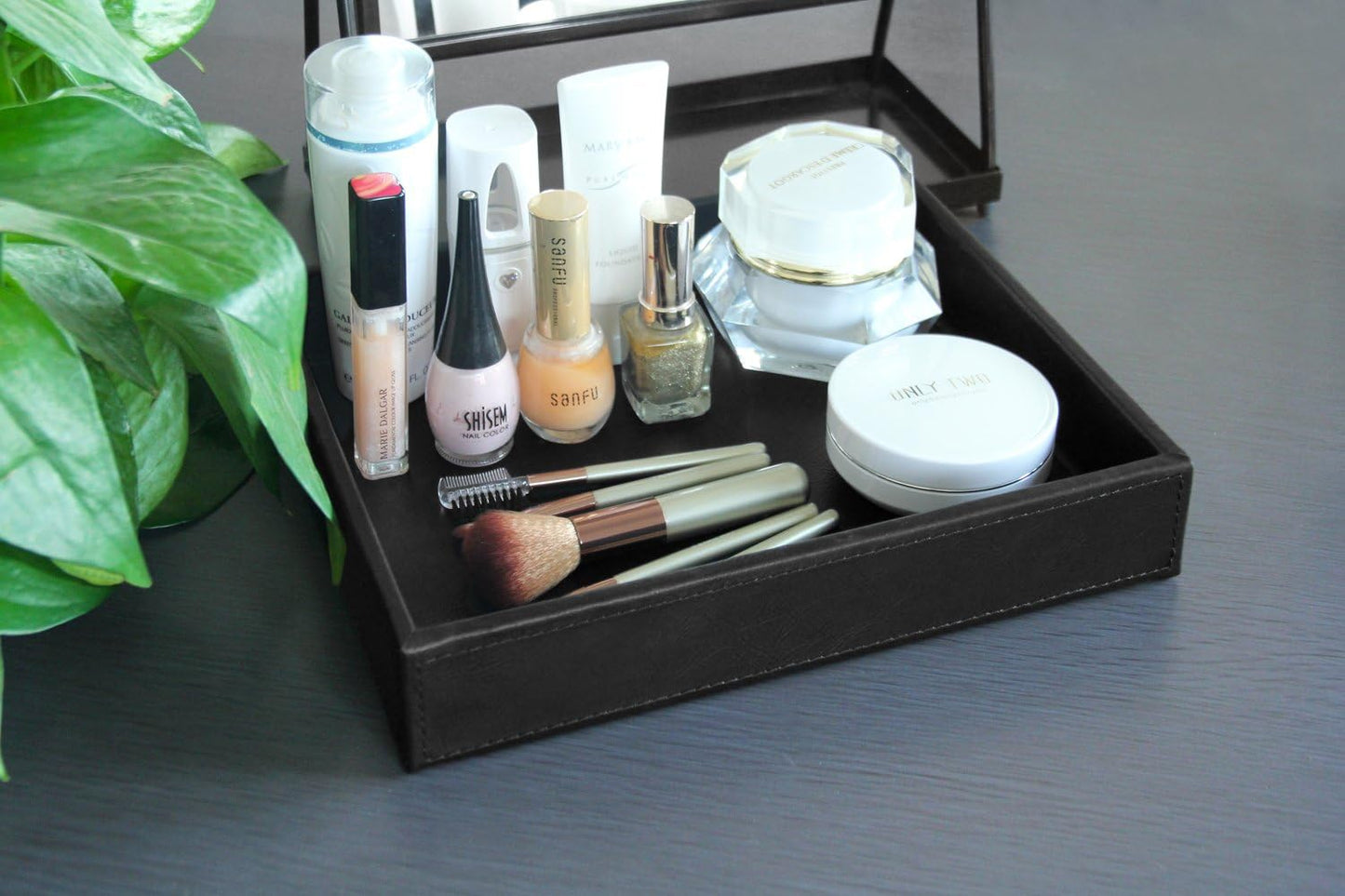 Faux Leather Vanity Tray / Black / 10.2 x 8.4 x 1.8
