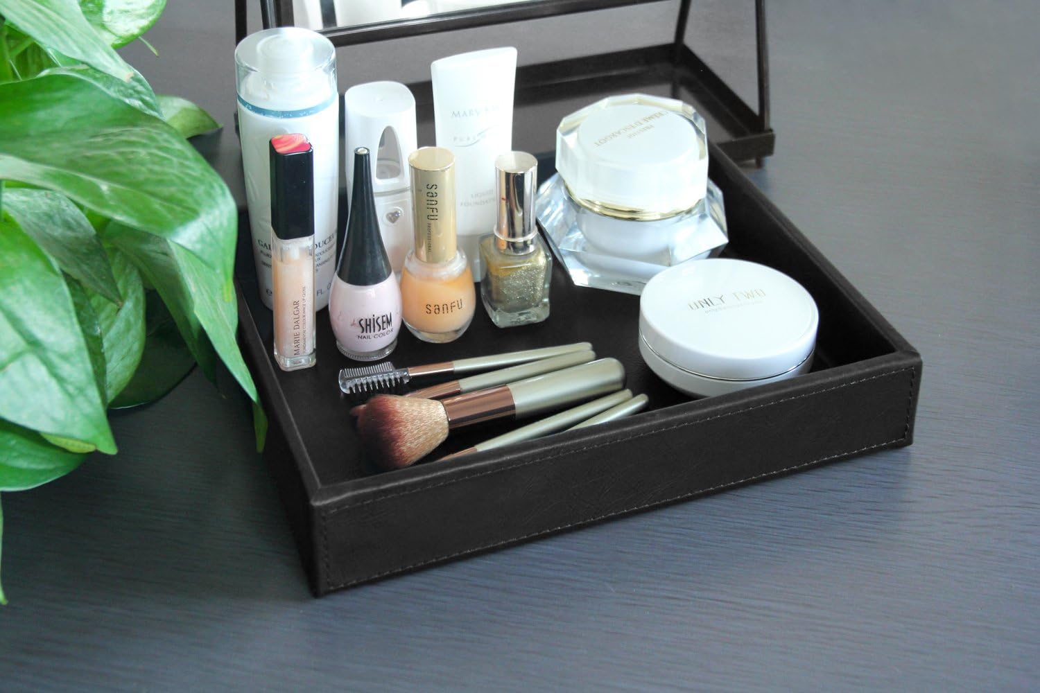Faux Leather Vanity Tray / Black / 10.2 x 8.4 x 1.8