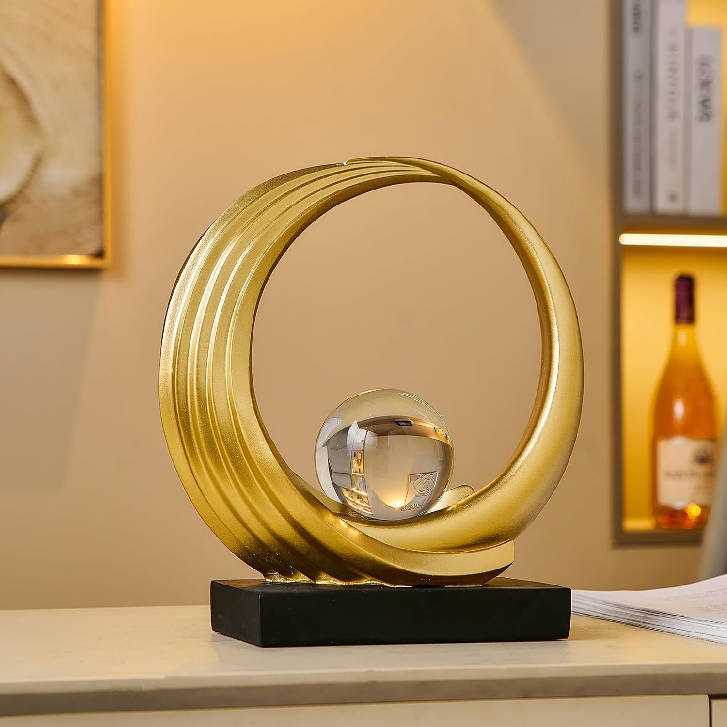 Golden Wave Resin Origami Statue Modern Abstract Home Decoration Emphasizes Abstract Office Desk / A