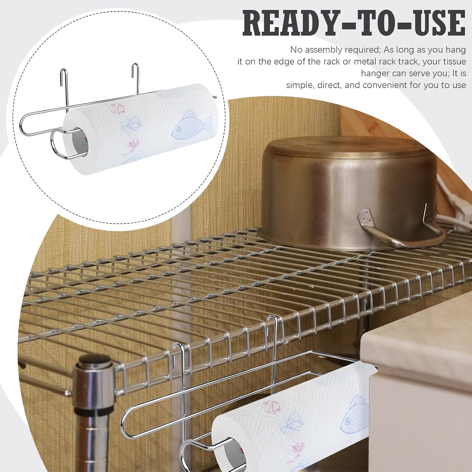 CroBlissful Paper Towel Holder for Wire Shelving 5'' D x 12'' W x 4.5'' H Hanging Paper Towel Holder Wire Shelf