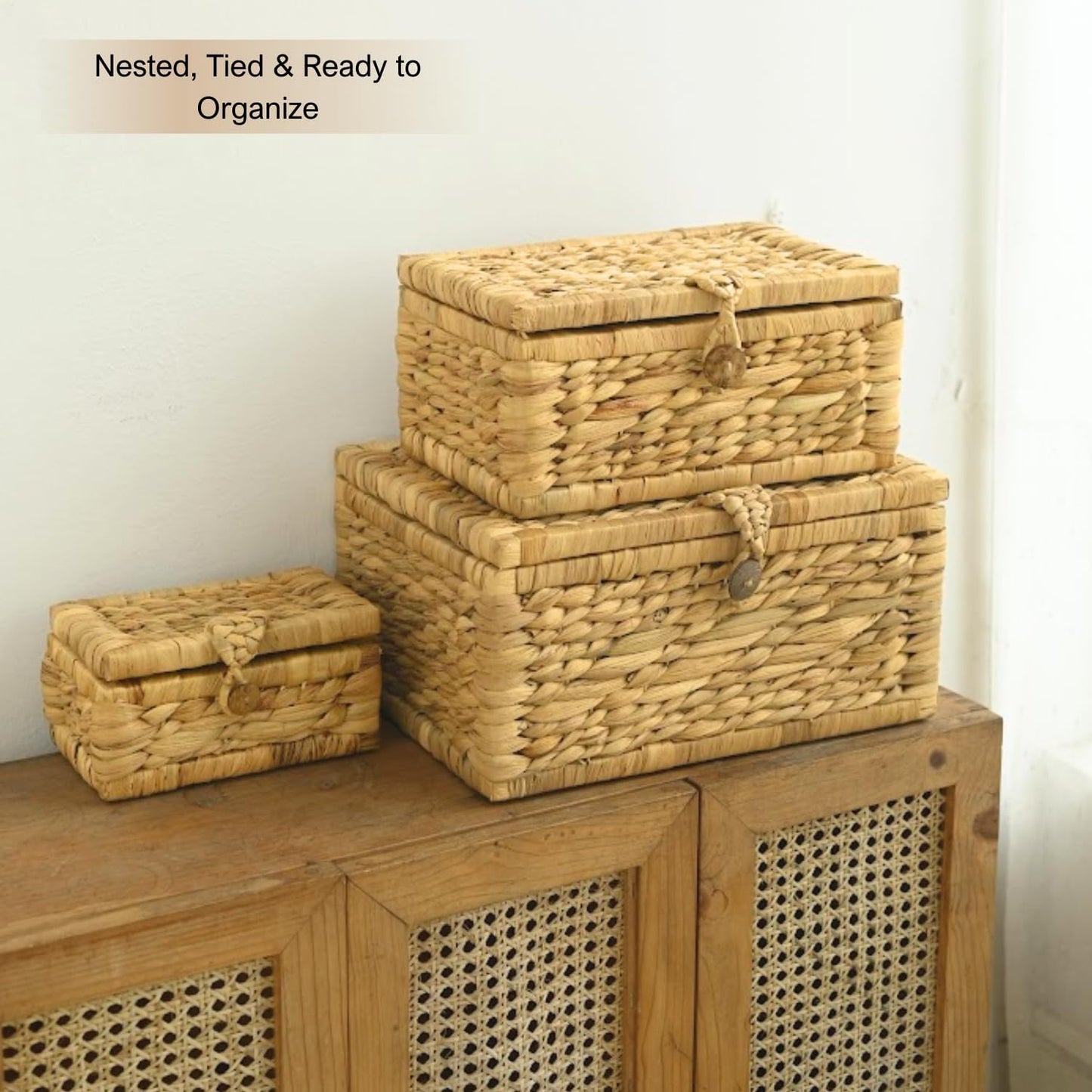 Wicker Storage Basket / Hyacinth Rectangle / Set of 3