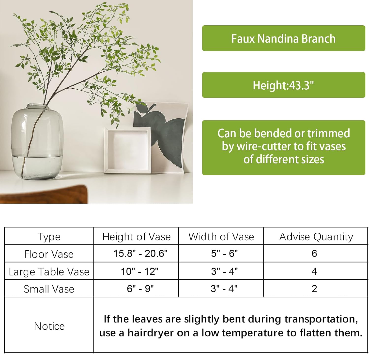 Artificial Plants Nandina Tall Plants / Green / 43.3 Inch / Set of 2