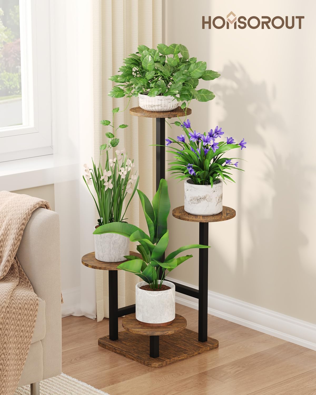 Plant Stand Indoor - 4 Tiered Indoor Plant Stand, Metal Plant Shelf Plant Holder, Ideal for Living Room, Garden, Patio