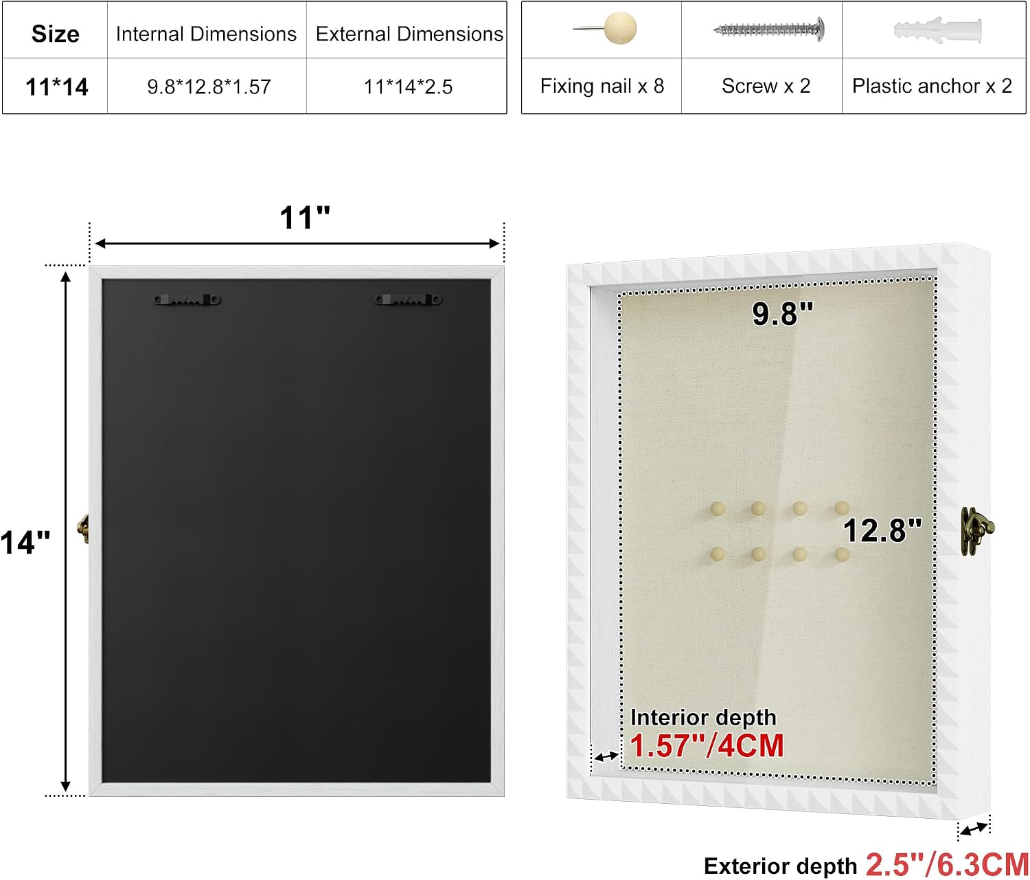 SZQINJI Shadow Box Frame 11x14 Deep Diamond Shape Display Cases Wood White | Memory Box, Front-Opening Glass Door