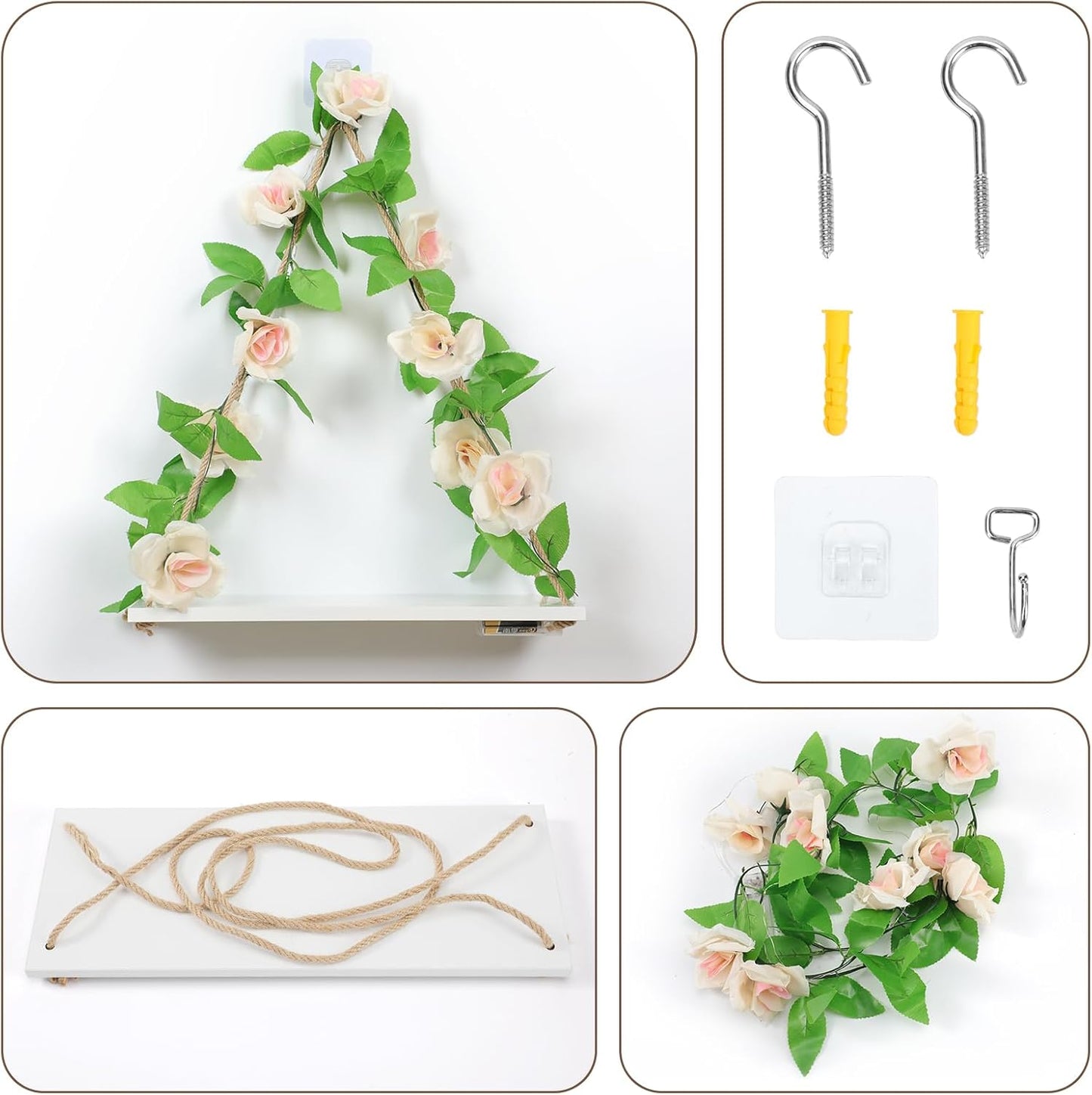 Floating Shelves / Plant Wall Decor / Champagne Flower
