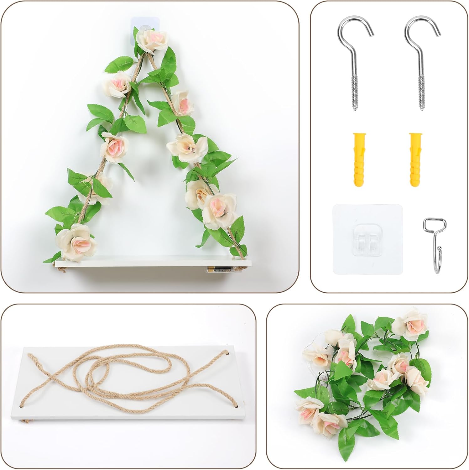 Floating Shelves / Plant Wall Decor / Champagne Flower