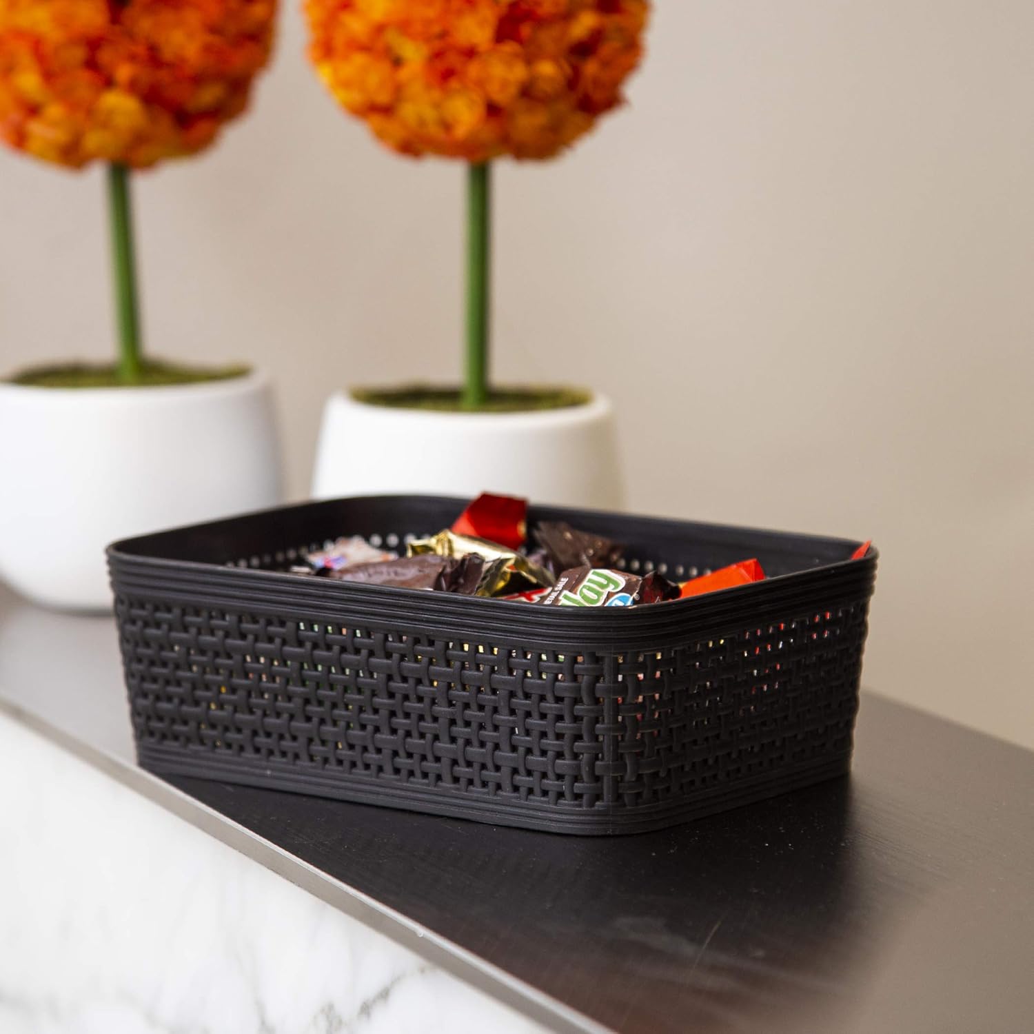 Woven Plastic Basket / Black / 5PK- XS / Set of 5