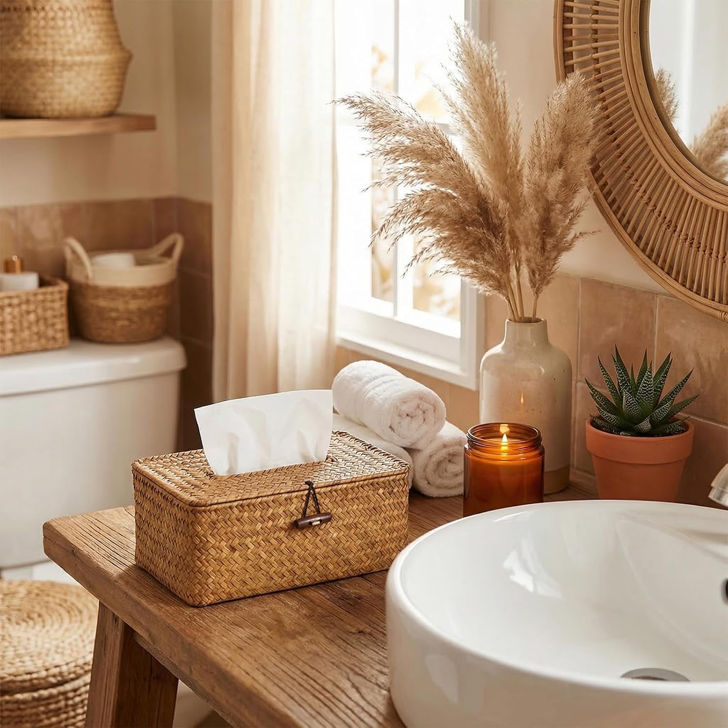 Decorative Caramel Rectangle Seagrass Holder