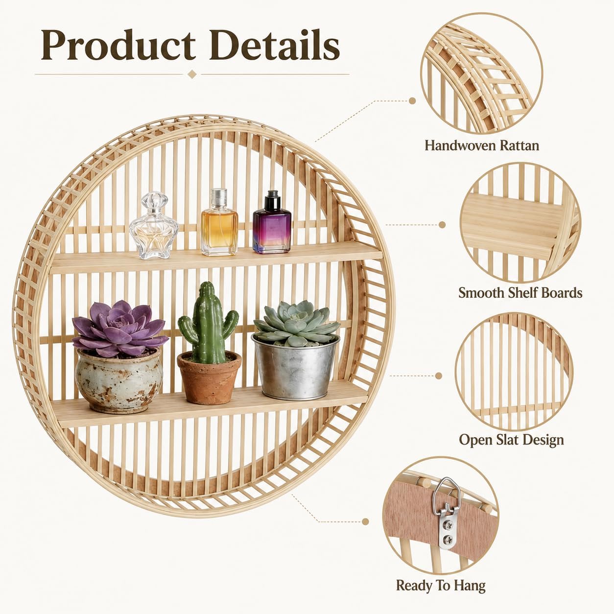 Rattan Wall Shelf / Handwoven Boho Floating Display Shelf