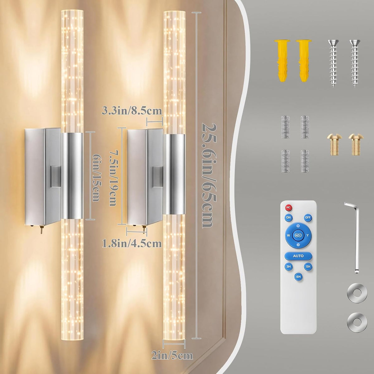 camuucci Battery Operated Wall Sconces Set of 2, Rechargeable Wall Lights | 12000mAh Long-Lasting Battery,Dimmable