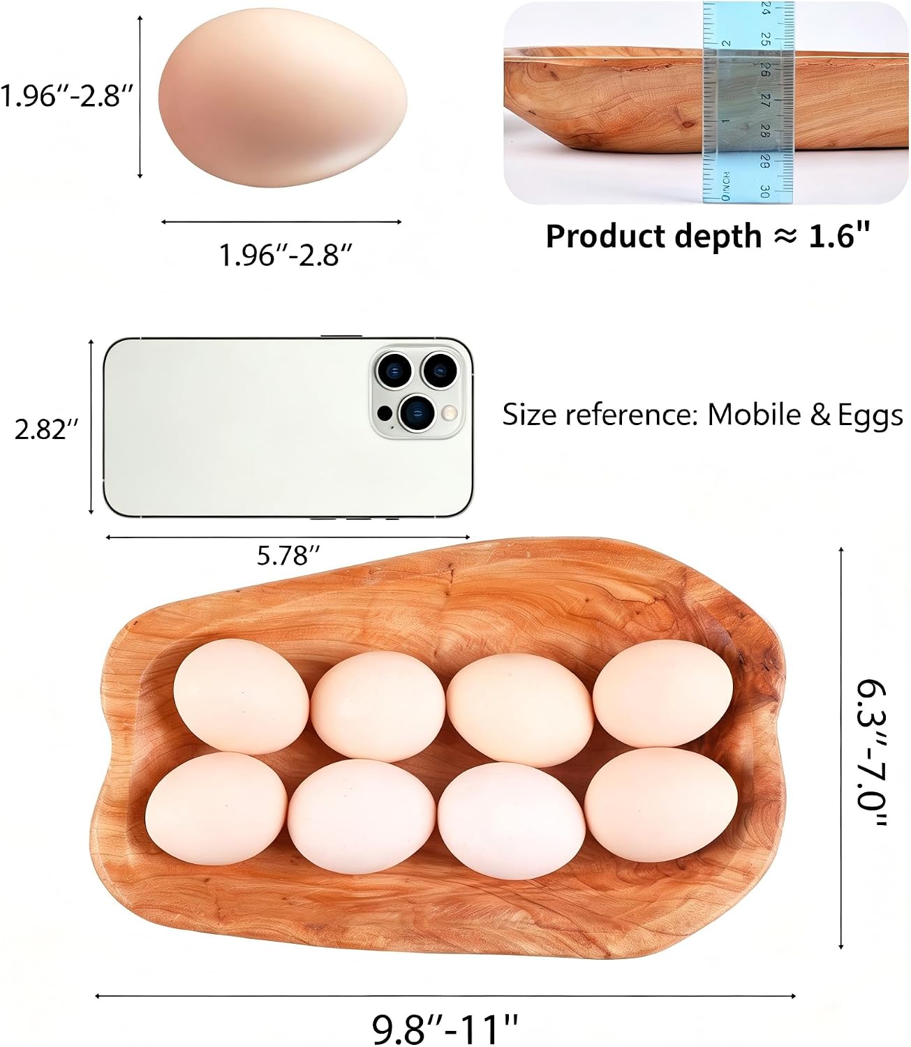 Wenrulgar11" Wooden Decorative Dough Fruit Key Candle Holder Bowl Handmade Serving Tray / Natural