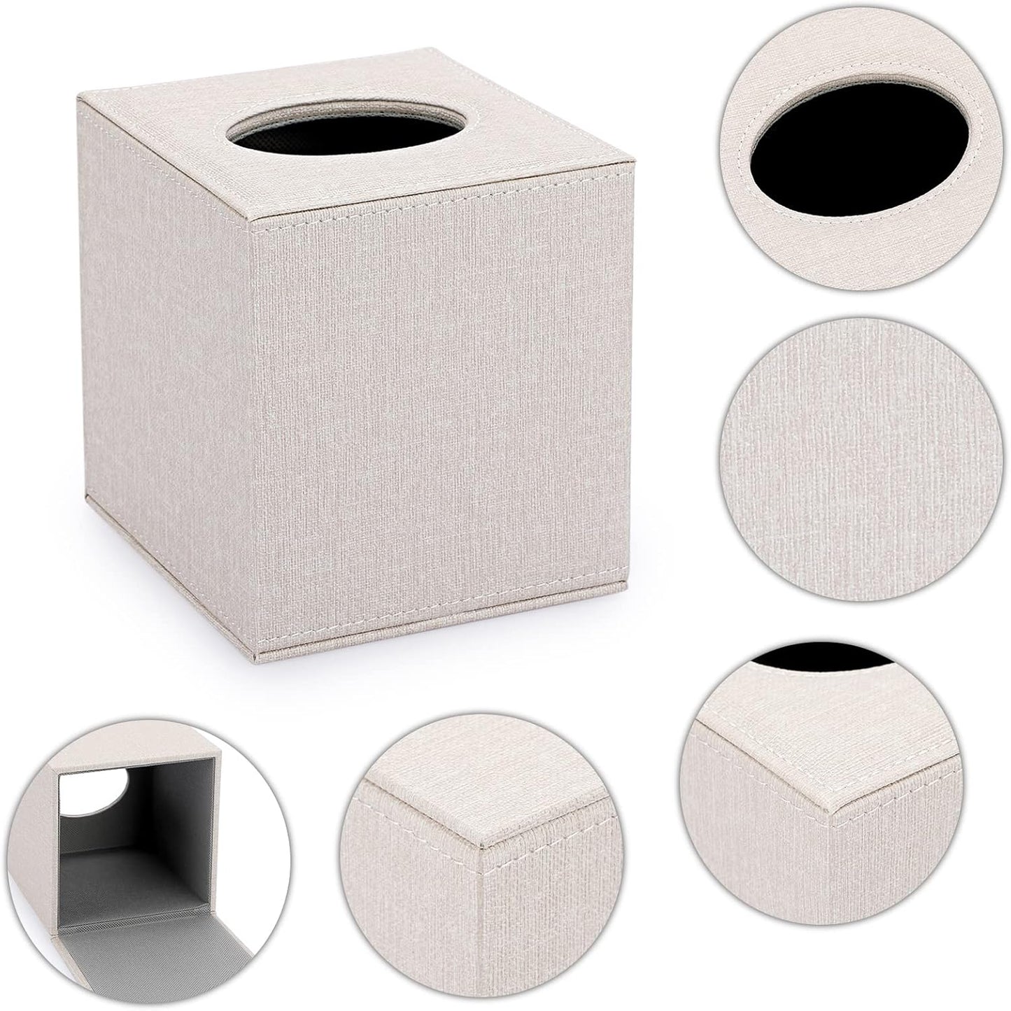 Square Linen Tissue Box Cover / Beige