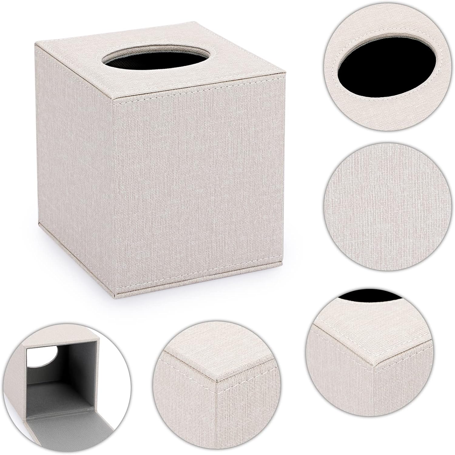 Square Linen Tissue Box Cover / Beige