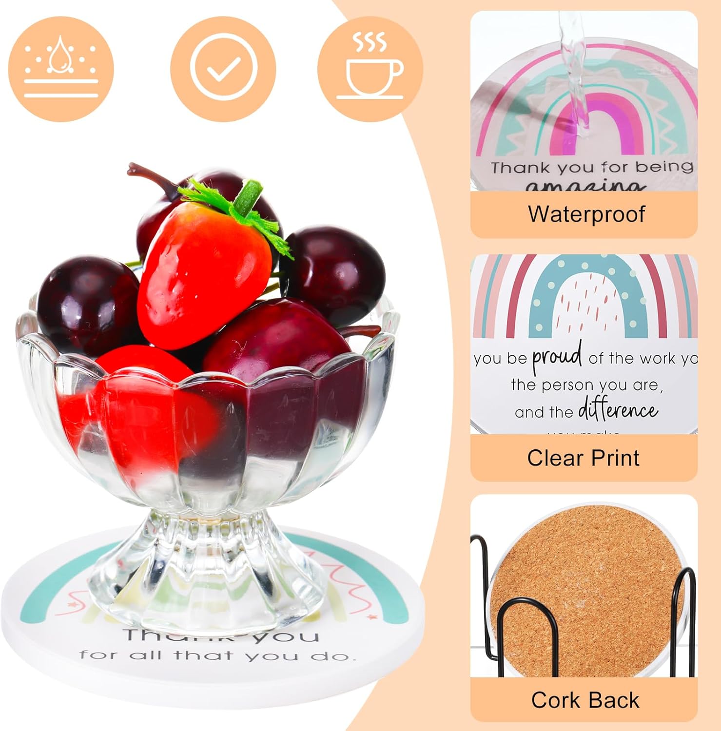 Ceramic Absorbent Drinks Coasters / Fresh Style / Set of 48