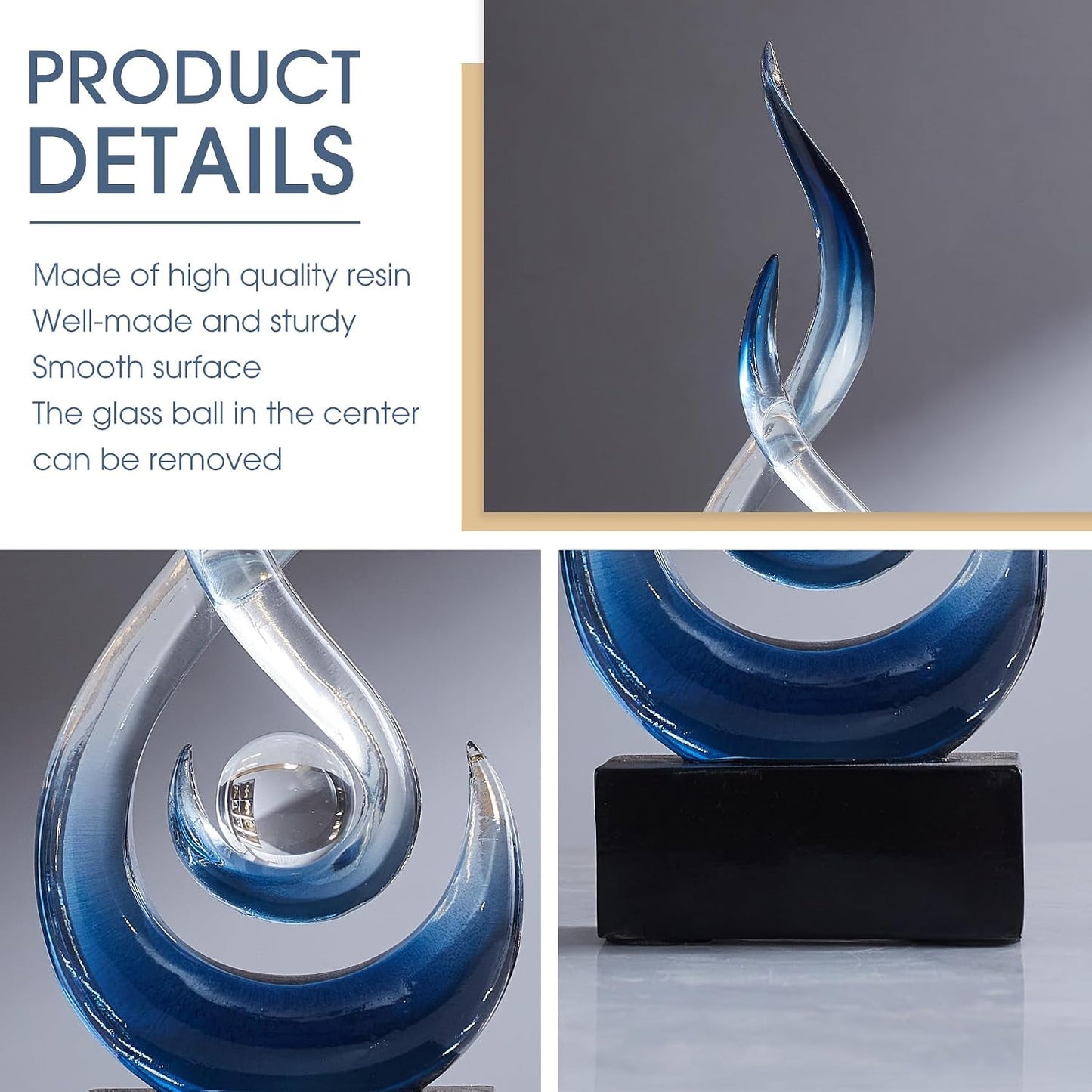 Blue Decor Modern Flame Statue Decorations / A - 11.8"h Transparent Blue