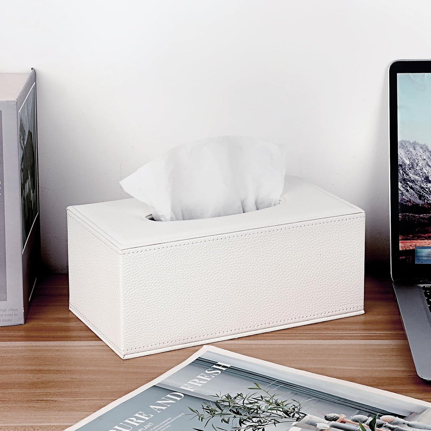 Tissue Box Cover Rectangle Tissue Box Stylish PU Tissue Box Holder / White / Small