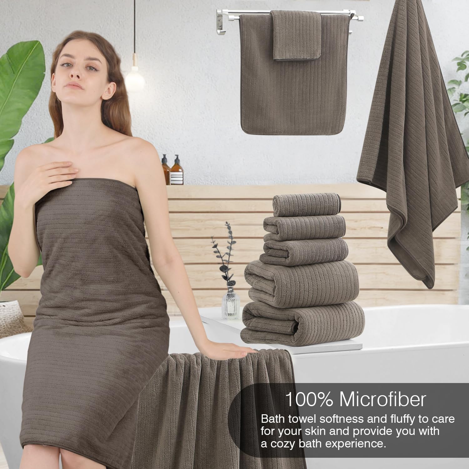 18 Piece Family Bath Towel Set Include 6 Bath Towels,6 Hand Towels and 6 Washcloths Soft Bathroom Towel with Hanging