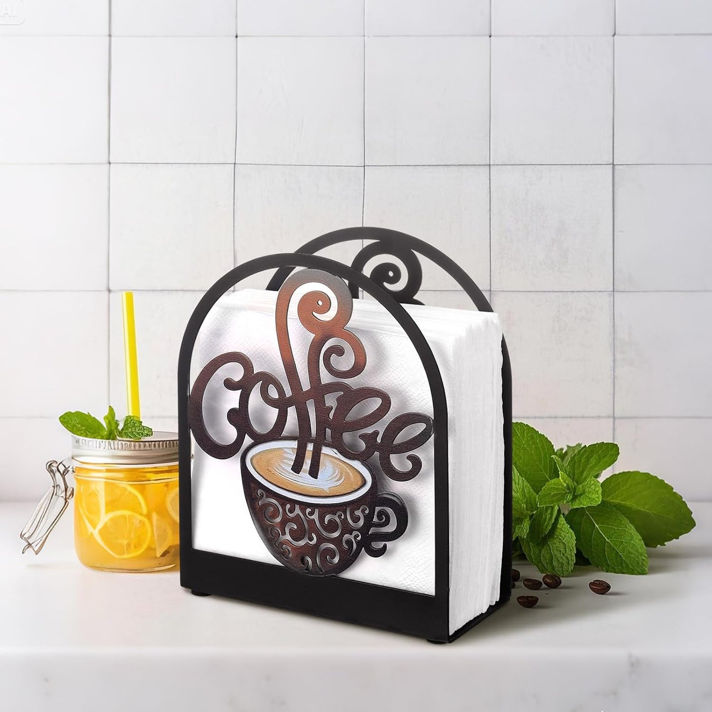 Coffee Metal Napkin Holder Kitchen Decorative Paper Towel Stand Small Napkins Holder for Coffee Bar