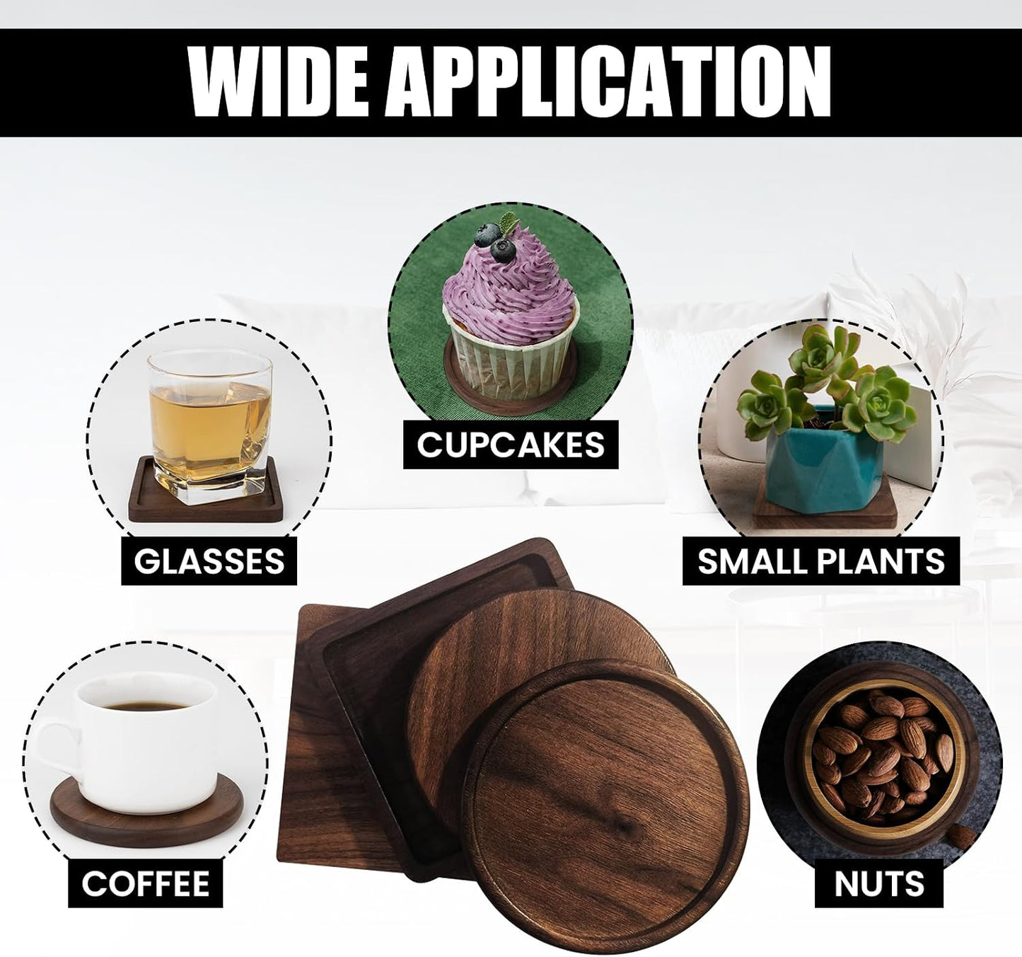 Wood Coasters for Drinks / Square / Set of 4