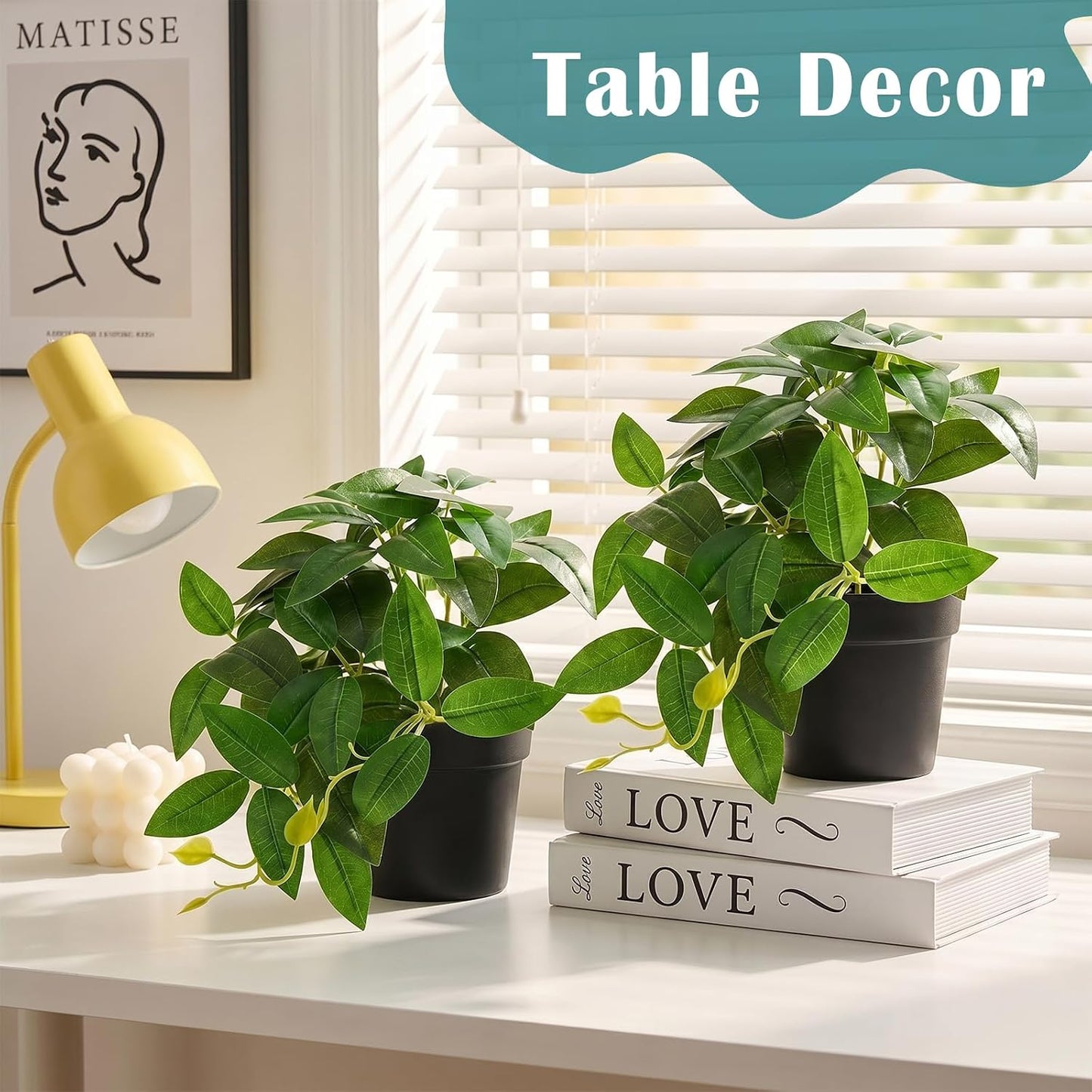 Small Fake Plants Mini Artificial Potted Plants Indoor Fake Greenery Potted Plastic Faux / Set of 2