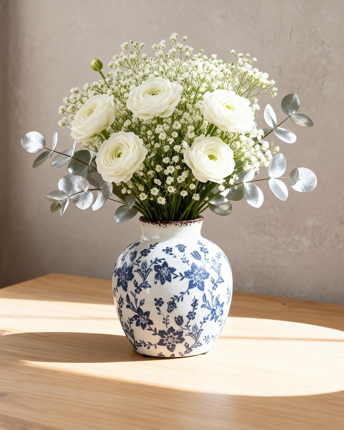 White Ceramic Vase / Blue02 / 6 Inch / Blue