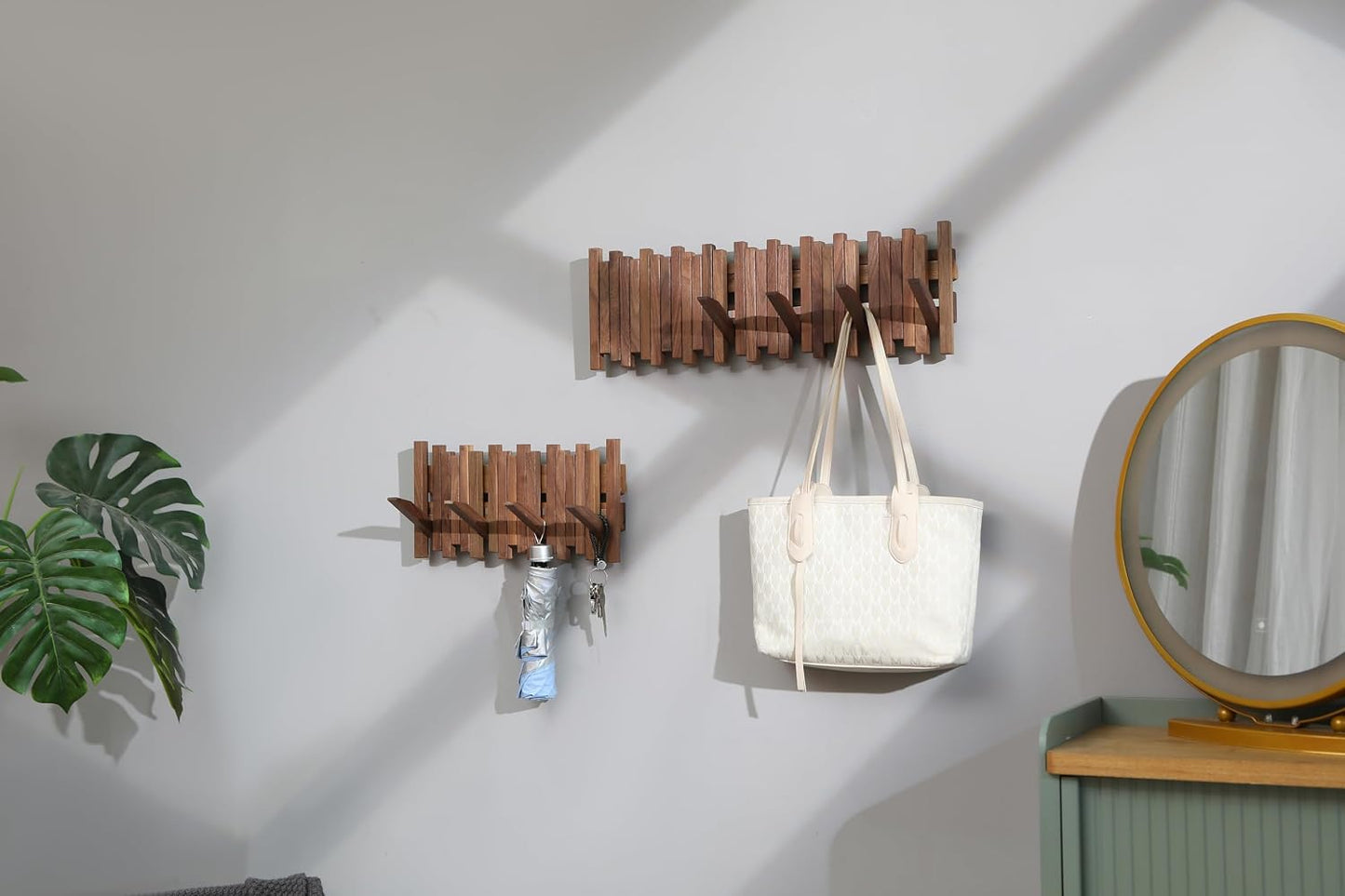 Hardwood Wall Mounted Piano Coat Rack| Flip Down Wall Hook Rack 6 Hooks|Heavy Duty Coat Hooks.Made of Black Walnut.Wall