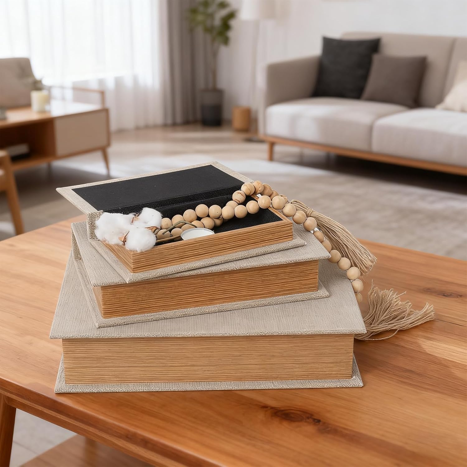 Modern Neutral Fabric Faux Books / Linen / S&M&L / Set of 3