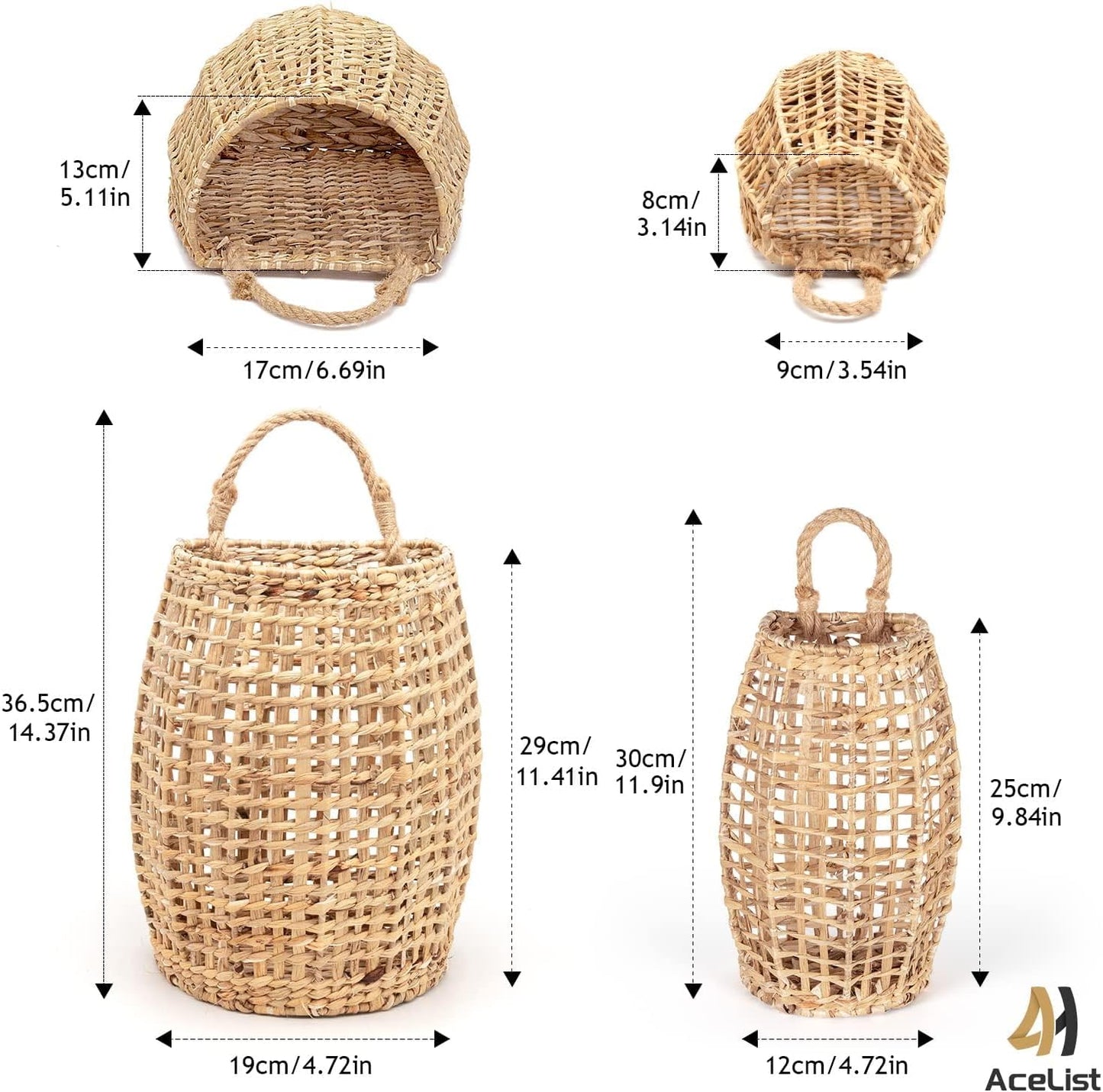 Hand-Woven Boho Front Door Basket for Flowers / Set of 2