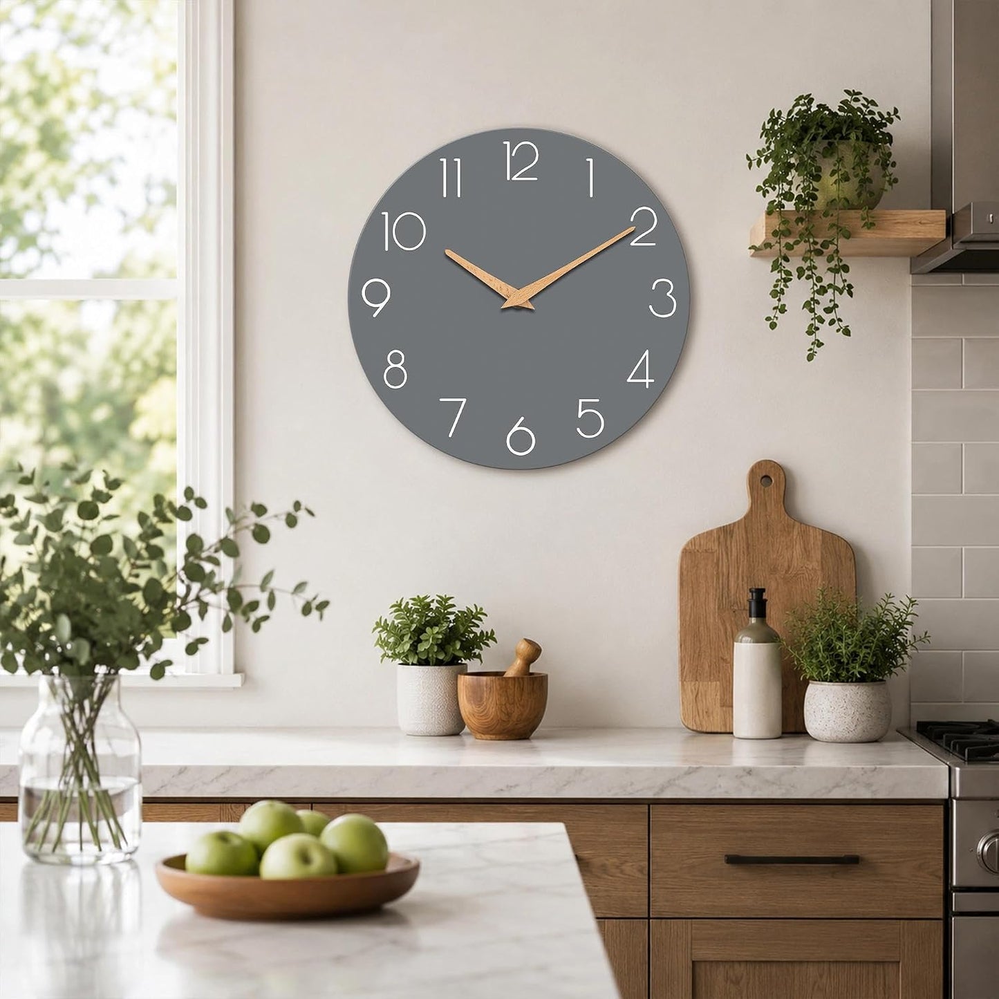 cicininc 16 Inch Battery Operated Wall Clock, Silent Analog, Gray | Large Size | Living Room | Office | Kitchen