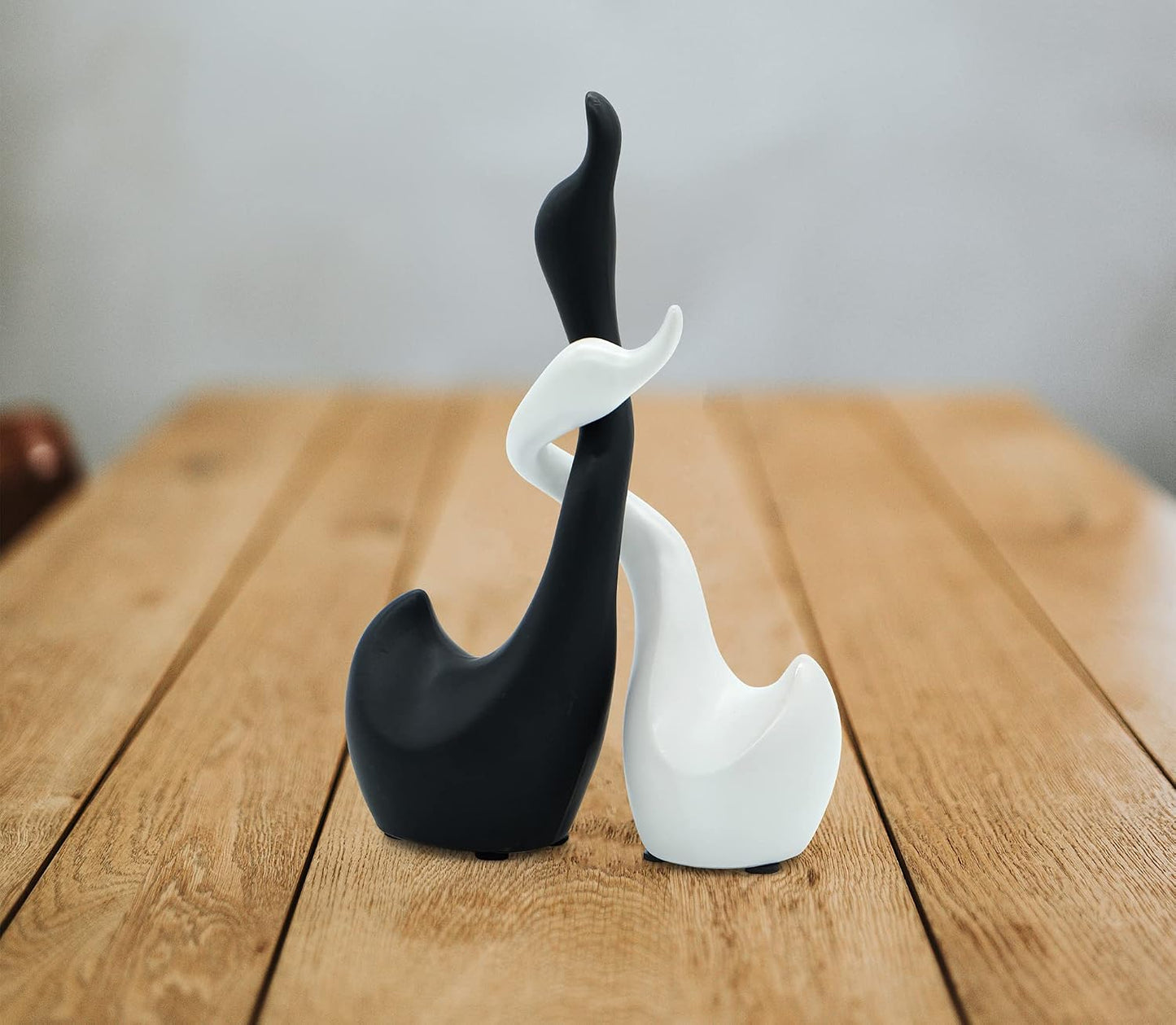 Decorative Figure swan Pair 9" high as Handmade Ceramic Sculpture Set / Black
