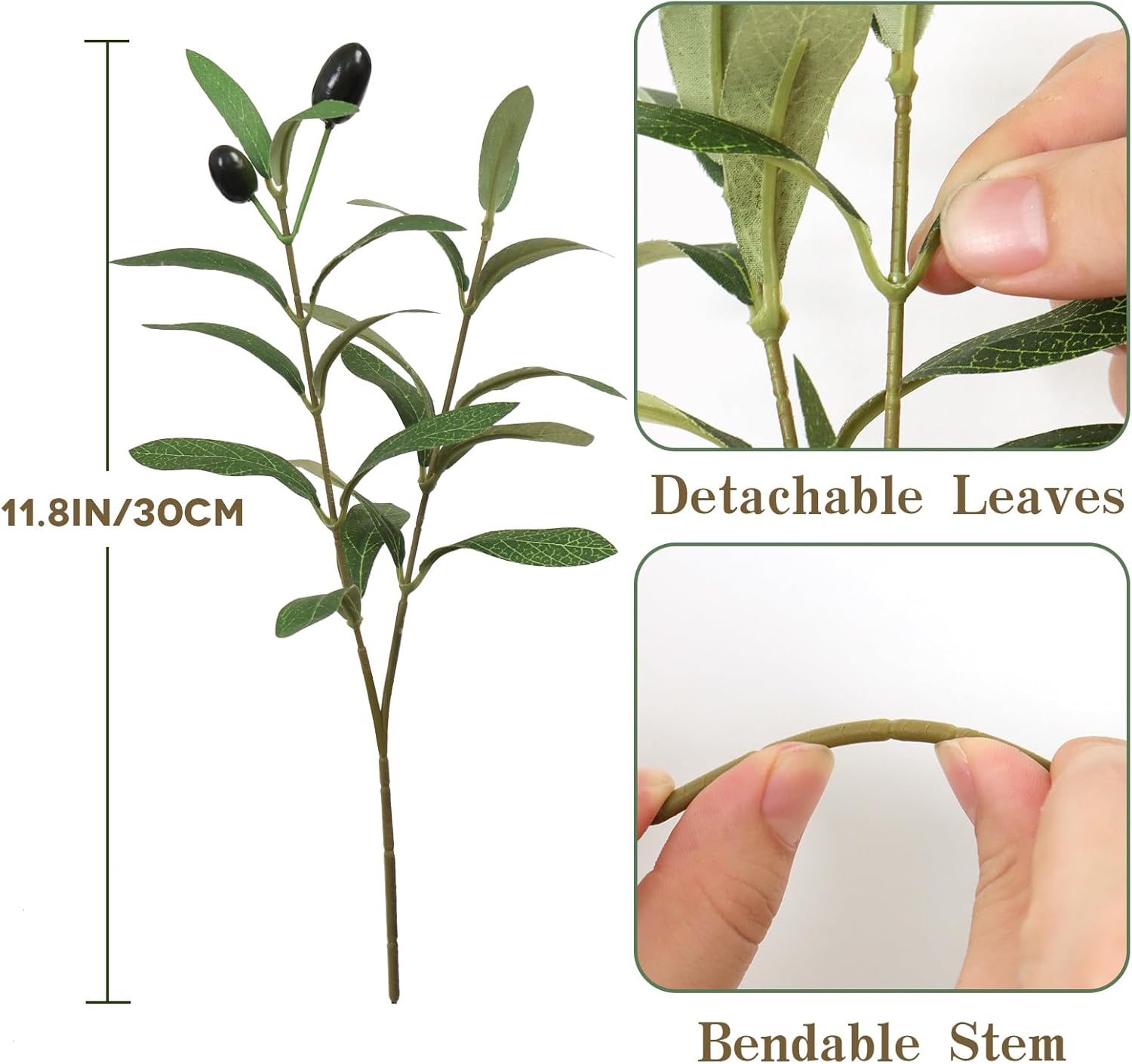 Artificial Olive Branches Faux Olives Plants Greenery Stems / Set of 12