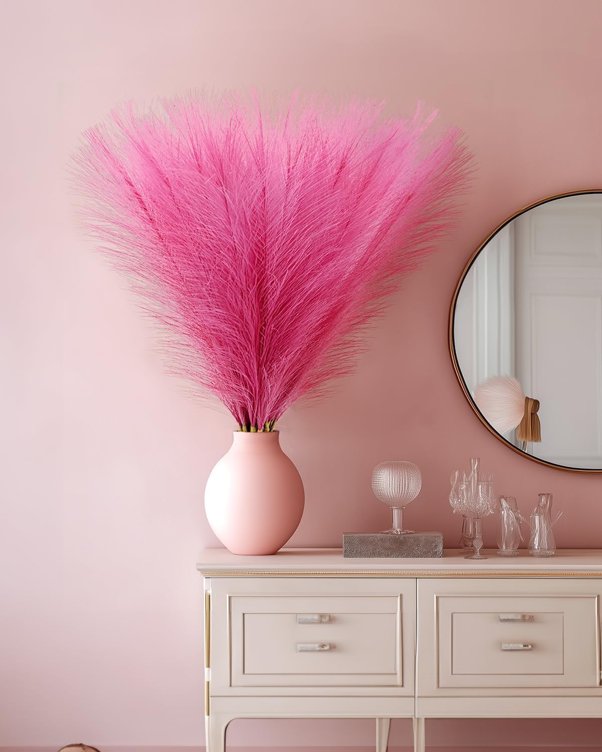 Hot Pink Short Artificial Pompous Grass Fluffy Fake Pompas Grass / Rosy Pink / 17.7 Inch / Set of 60