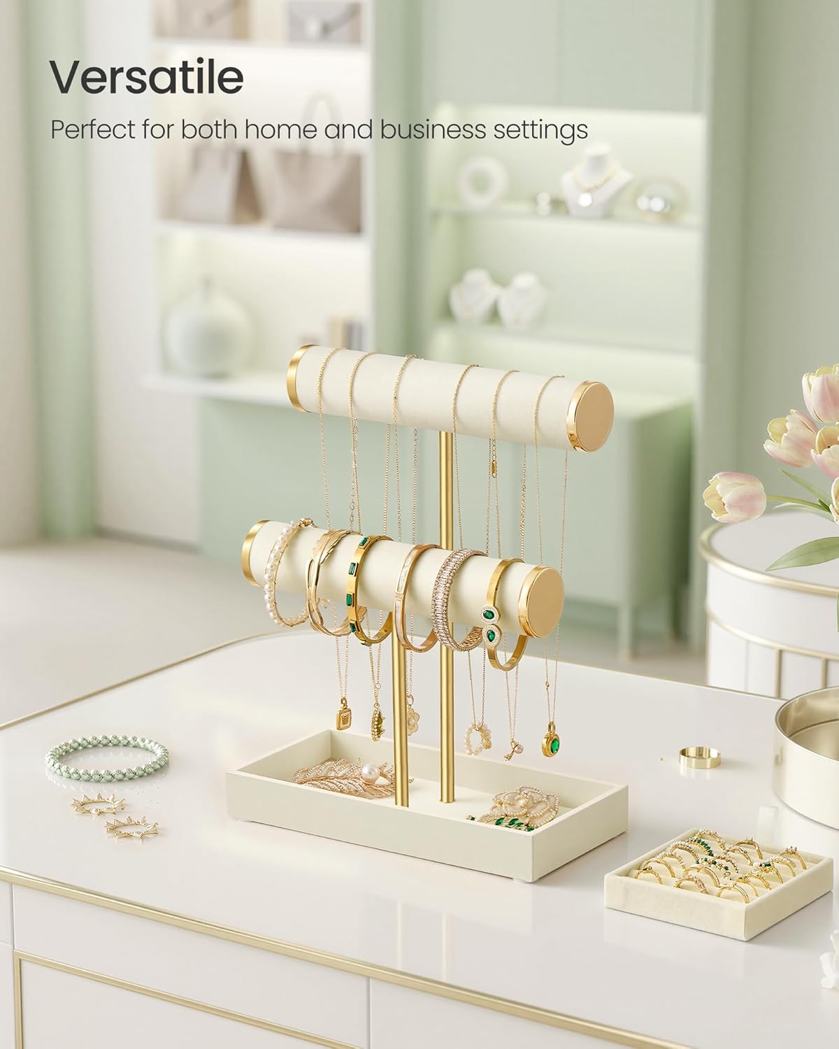 2 Tiers and Velvet Tray / 2-tier / Cream White + Pale Gold