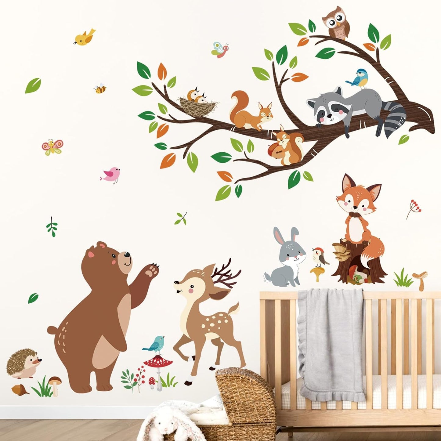 Tree Branch Wall Decals Bear Fox Deer Forest Wall Stickers Kids Room Baby Nursery / Woodland Animal
