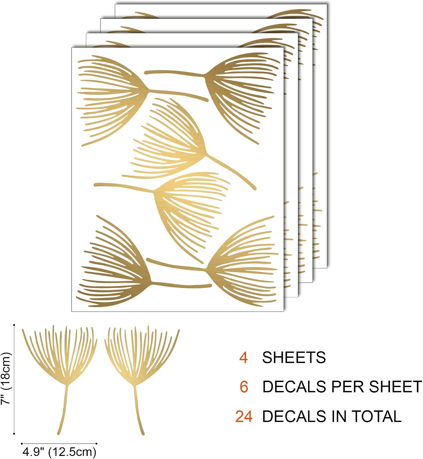 Peel and Stick Modern Floral Dandelion Pappus Stickers / Flower / Gold