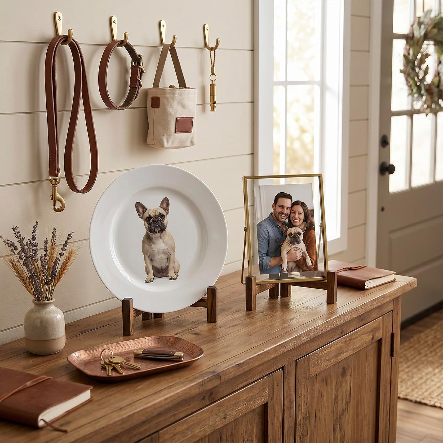 MyGift Set of 2 Plate Stands for Display, 11 Inch Plate Rack, Wooden Picture Frame Holder for Picture Card Cookbook