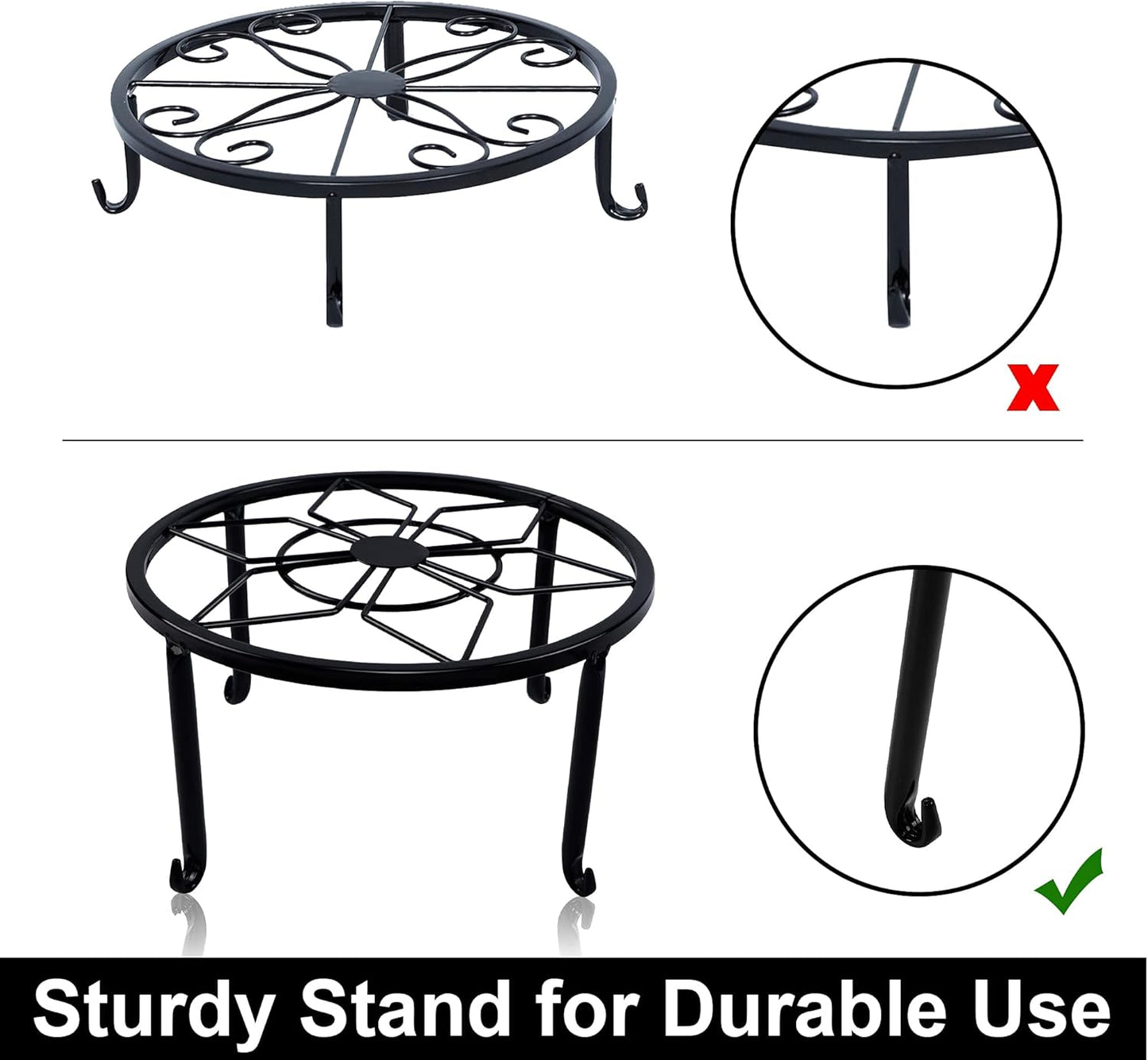 yosager 4 Pack Metal Plant Stands for Flower Pot, Heavy Duty Black Iron Potted Stand Holder, Indoor Outdoor Rustproof