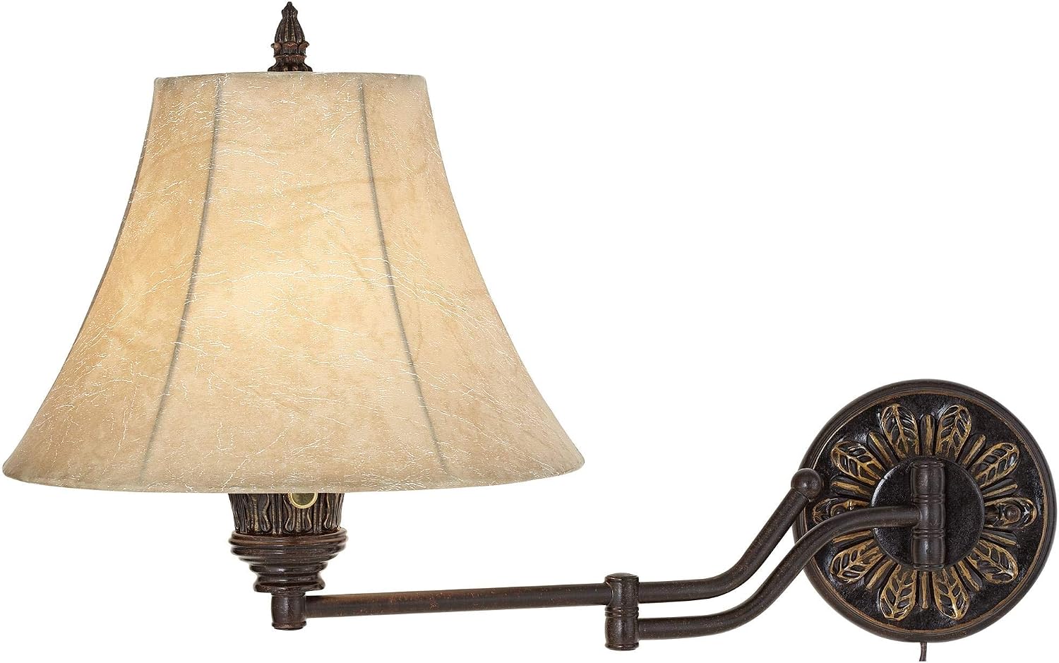 Rosslyn Bronze Plug-In Swing Arm Wall Lamps Set of 2 Rustic Light Fixture | French Country Faux Leather Bell Shade for