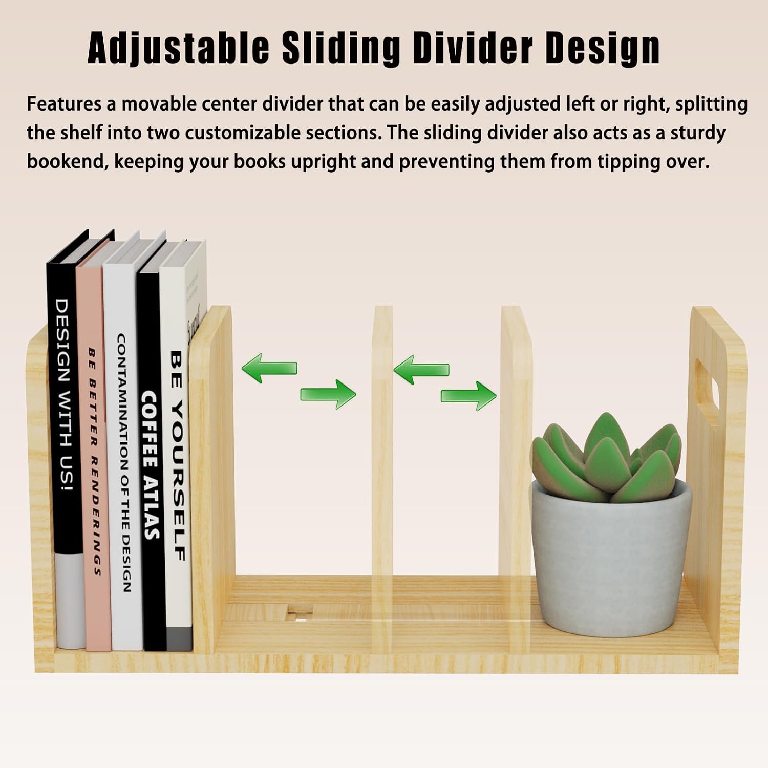 100% Solid Wood Adjustable Desktop Bookshelf / Natural Wood Color