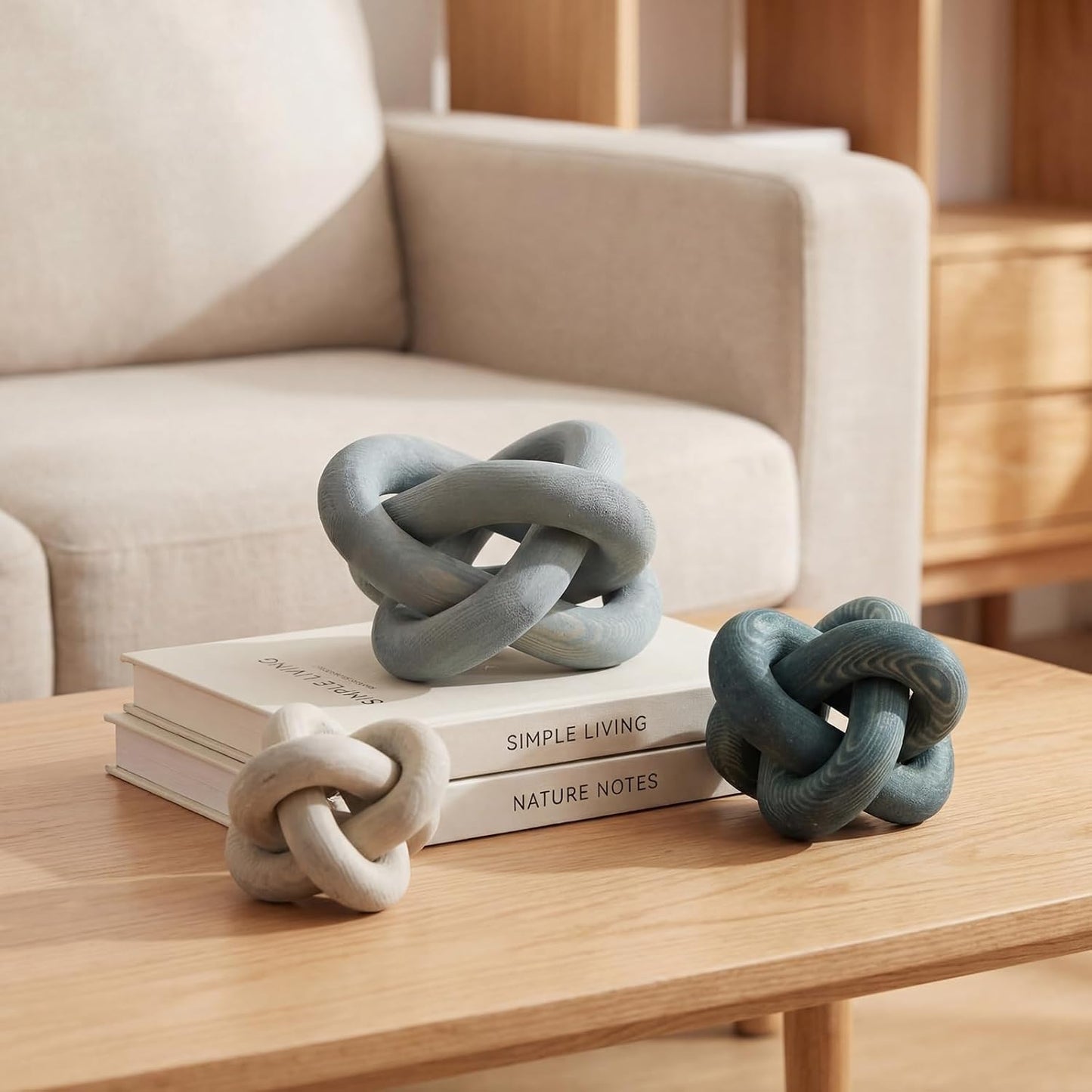 3 Link Wood Knot Decor / Gradient Blue / Set of 3