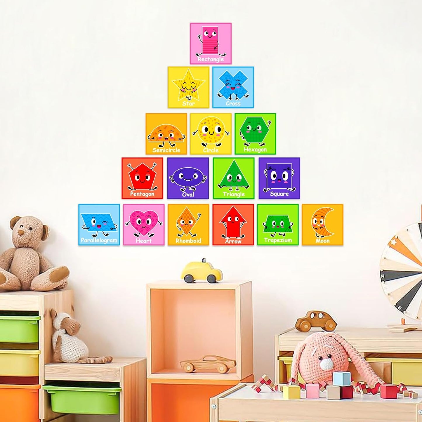 Kids Nursery Wall Decals Colorful Shape Stickers / Purple & Red / Set of 16