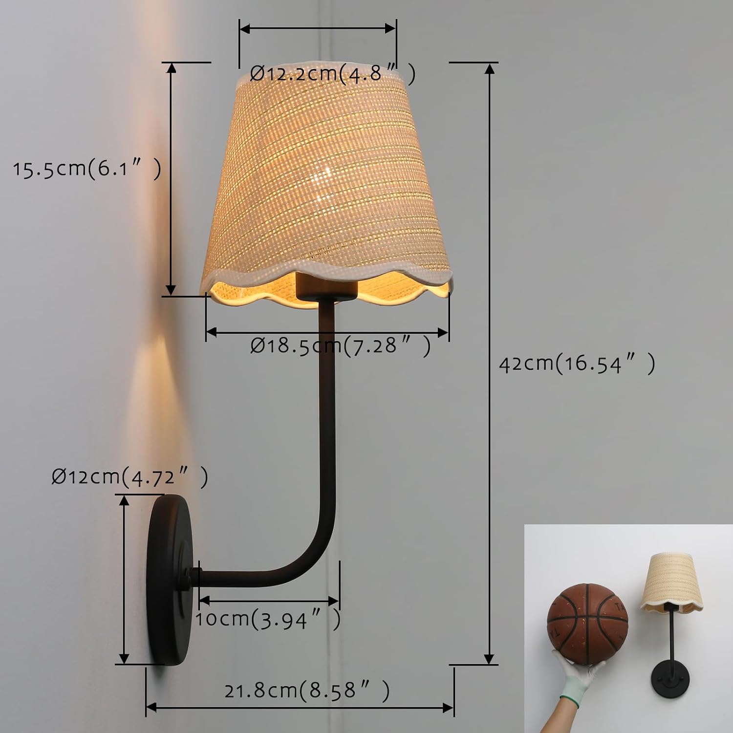 Hardwired Bathroom Vanity Lights Curved Arm / Black-rattan / Woven Rattan / Set of 2