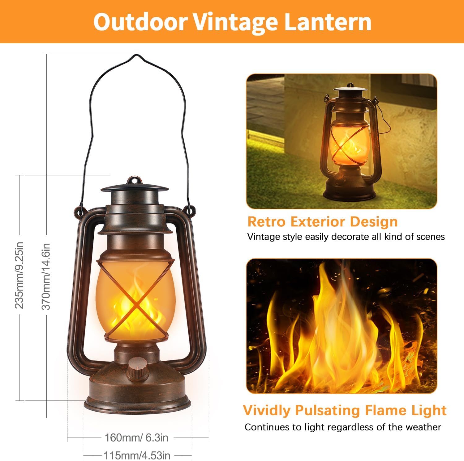 4 Pack Battery Powered Bronze LED Vintage Lanterns with Remote Control | 2 Lighting Modes with Dancing Flame